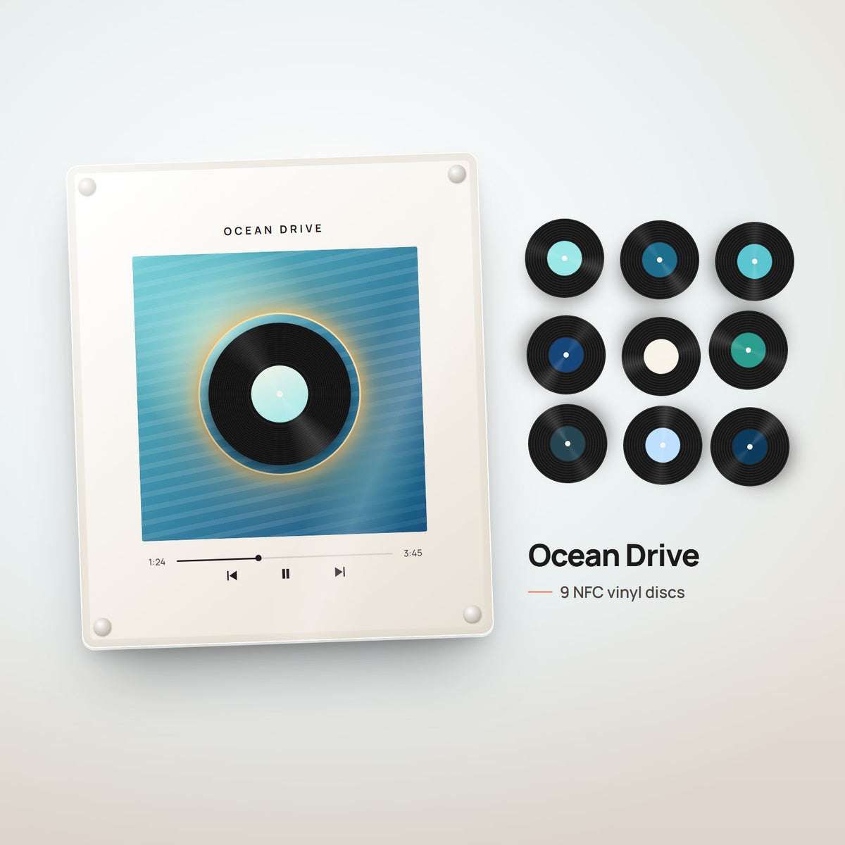 Ocean Drive music frame with 9 NFC vinyl discs