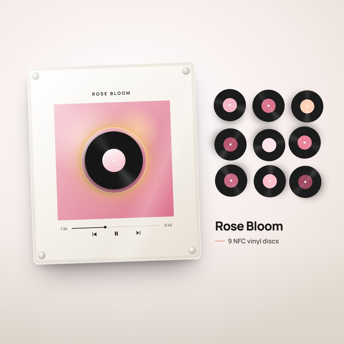 Rose Bloom music frame with 9 NFC vinyl discs