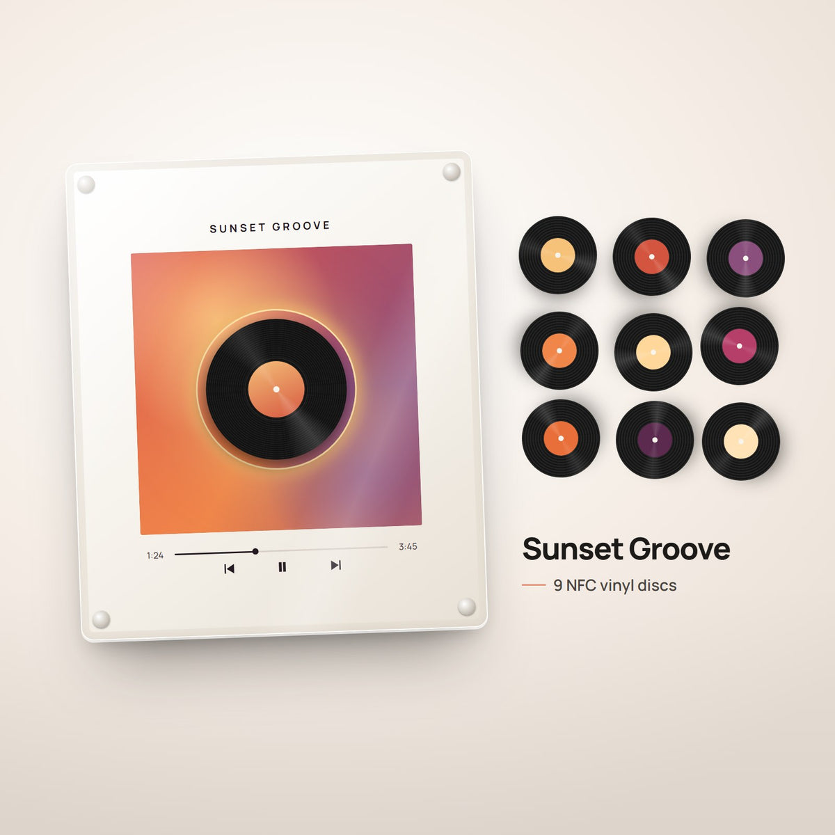 Sunset Groove music frame with 9 NFC vinyl discs