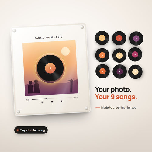 Personalized music frame with your photo and 9 NFC vinyl discs